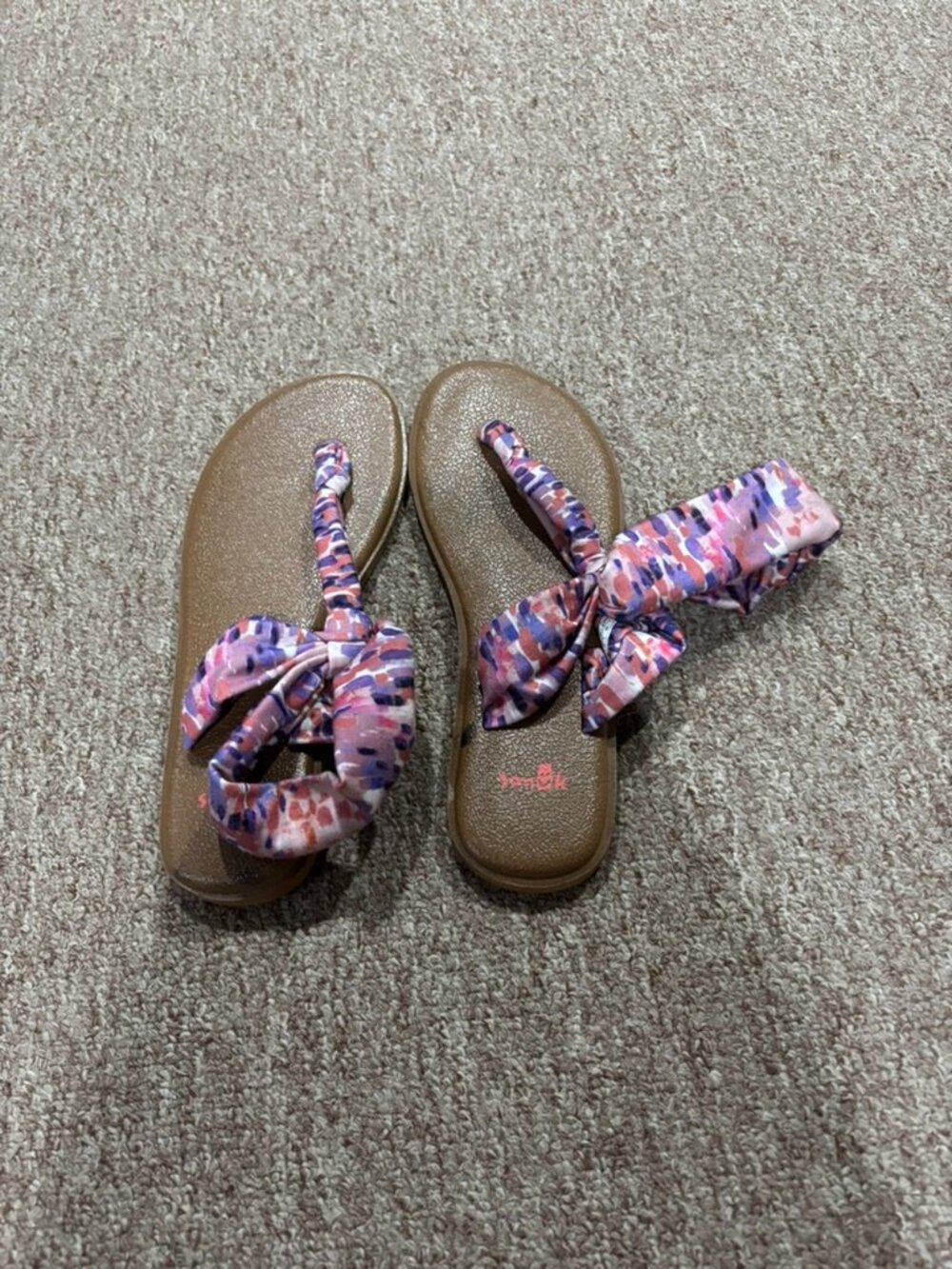 Women’s Brown Sandal with Pink Patterned Bow Strap